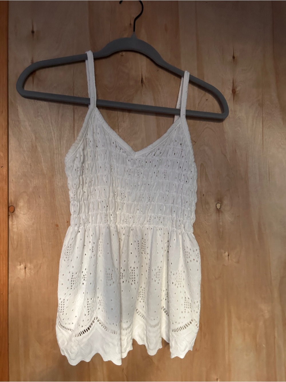 White Eyelet Tank Top with Scalloped Hem